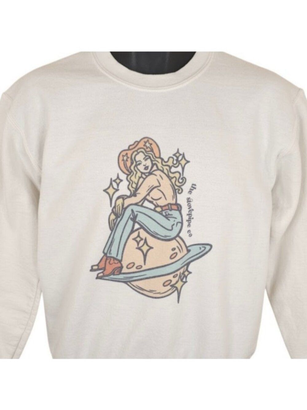 Space Cowgirl Sweatshirt Mens Size Small White Cosmic Out Of This World